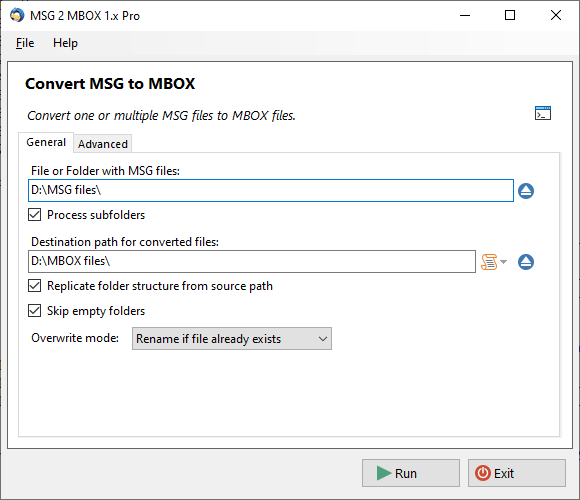 MSG to MBOX Converter General Settings