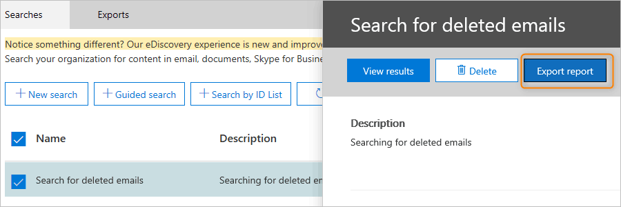Export search report in eDiscovery