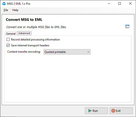 MSG to EML Converter Advanced Settings