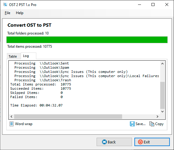 Conversion summary and log