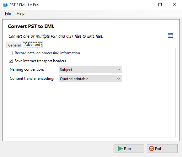 PST to EML Converter Advanced Settings