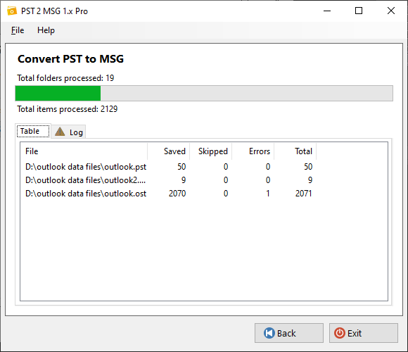 PST to MSG Converter Report